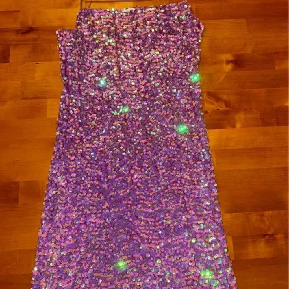 Women’s “3030 LA” brand purple sparkle bodycon spaghetti strap dress